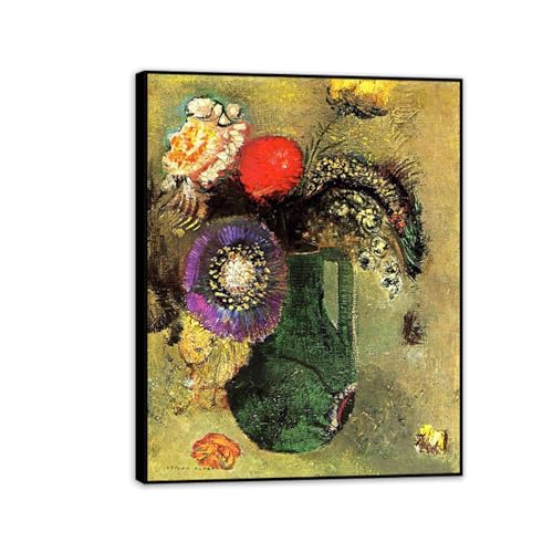 Impression sur toile Odilon Redon fleurs vase vert poster décoration murale