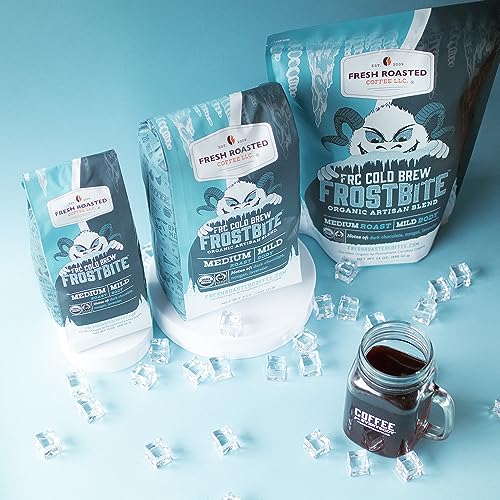 Image of Fresh Roasted Coffee, Organic Frostbite Cold Brew Whole Bean Coffee, Medium Roast, USDA Organic, 3rd Party Tested for Mold, Mycotoxin & Pesticides, Kosher, 12 oz