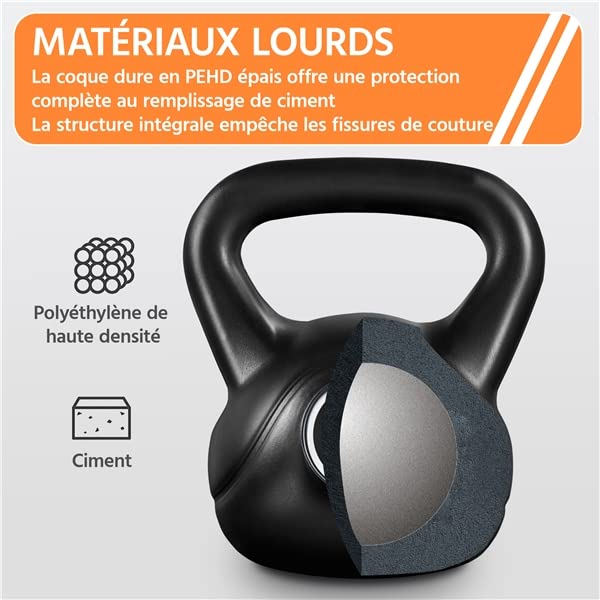 Kettlebell Protège Sol Gym Kettlebell 16 Kg Abician - HDPE Et Ciment Pour Fitness, Musculation à Domicile Ou En Salle Haltère Musculation Maison