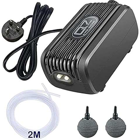 Aquarium Air Pump,Fish Tank Oxygen Pump with Dual Outlet Air Valve,Energy Saving silent Air Pump with 2 Air Stones Silicone Tube Check Valves Suitable for Fresh/Salt Water Fish Tanks up to 100 Litre Cover