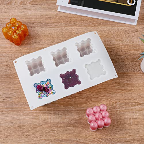 Topys 3D Cube Candle Mold And Silicone Bubbles Cube Mold, Fondant Silicone Mold For Candle Making And Baking Making Soap Wax Cake Mousse Ice Cream (6-Cavity) #TOP6