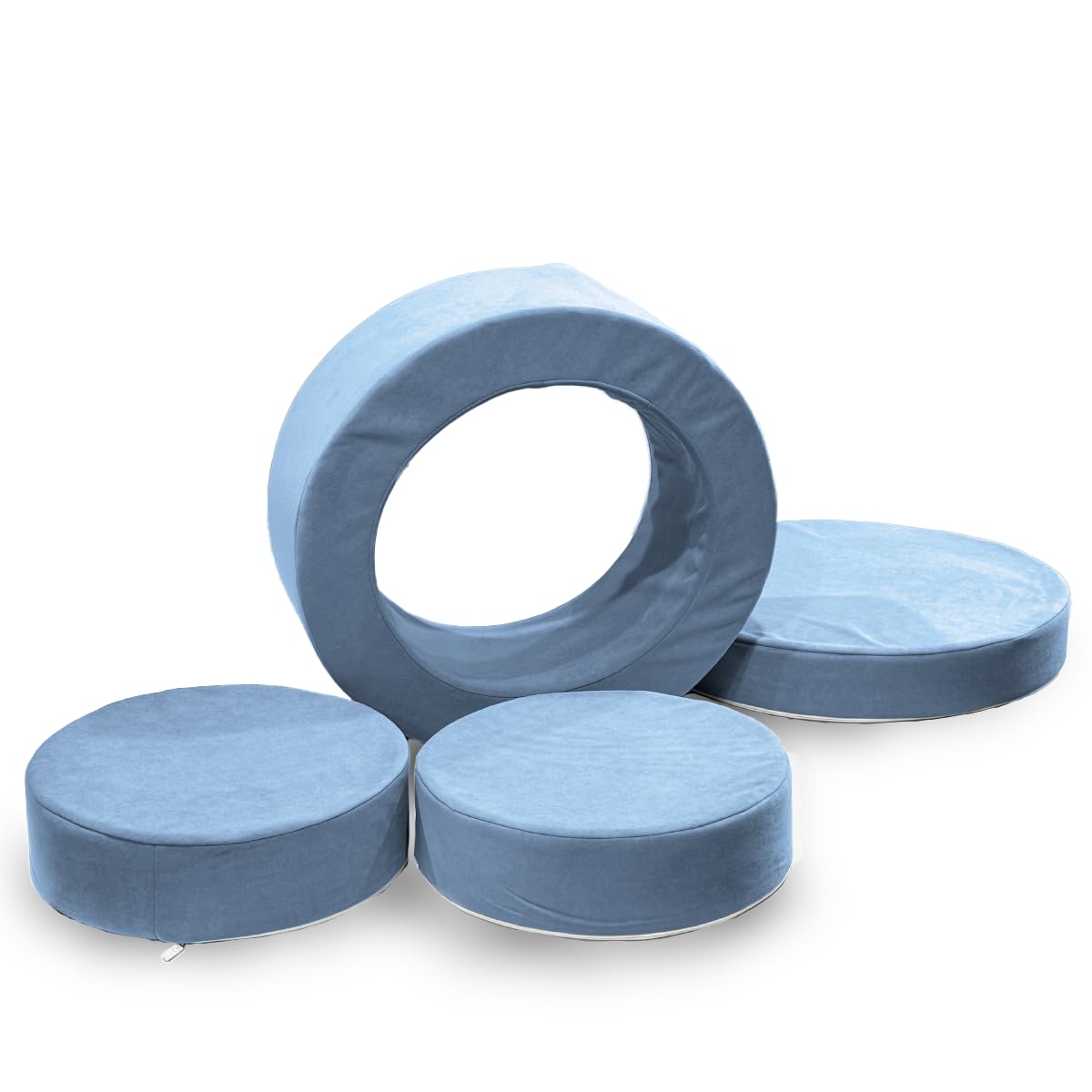 RIWI® Loop – Hellblau Premium (RCC202-27) | modularer Spielhocker für Kinder | 3-in-1 Sitzmöbel, Spielgerät & Bauobjekt | weich, sicher & waschbar