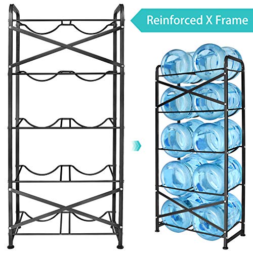 Ationgle 5 Gallon Water Bottle Holder For 10 Bottles, 5 Tiers Heavy-Duty Water Cooler Jug Rack With Reinforcement Frame For Kitchen Office, Black #TOP7