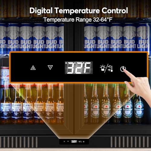 Image of Back Bar Cooler Undercounter Beverage Refrigerator with Glass Door, Commercial Display Fridge for Beer Drink Soda with Temperature Control, 7.2Cu. Ft. Large Capacity, Black