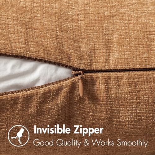 Image of MIULEE Pack of 2 Brown Throw Pillow Covers 18x18 Inch Soft Chenille Pillow Covers for Sofa Living Room Couch Solid Dyed Cases