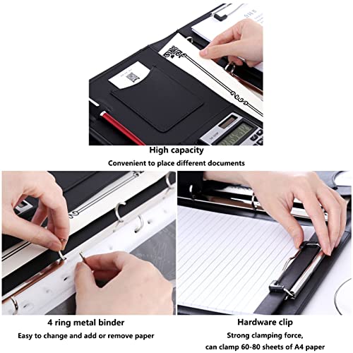 Padfolio A4 Business Portfolio Conference Document Folder Multifunctional Planner Resume Binder Professional File Organizer For Men Women Refillable Notepad 25 Sheets 4 Pack (Color : Black, Size : N #TOP5