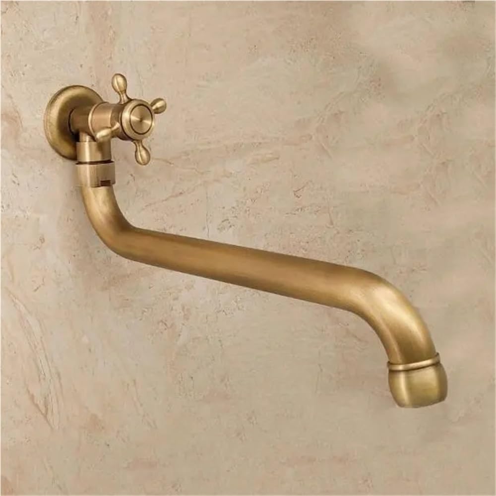 Grifo de Solo Frío de latón antiguo alargado, grifo montado en la pared for piscina de fregona al aire libre, grifo giratorio retro europeo