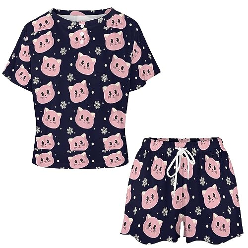 Women's Short Pajama Sets 2 Piece Shorts Sleepwear Loungewear Tops Teen Girl3