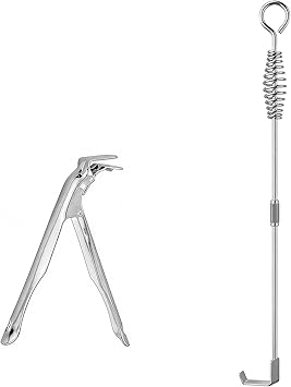 BEZANO Stainless Steel Grill Grate Lifter Gripper and Ash Tool Grill Accessories Works for Big Green Egg Primo Grill Dome Kamado Joe Charcoal Grill Smoker (GG+at)