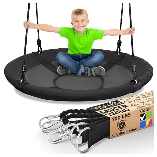 Outdoor Spinner Saucer Tree Swing - Hanging Tree Round Circular Flying Saucer in Rope Straps w/ Cushion Padded Metal Frame, Polyester Fabric Seat, Great for Kids, Adult - SereneLife SLSWNG100