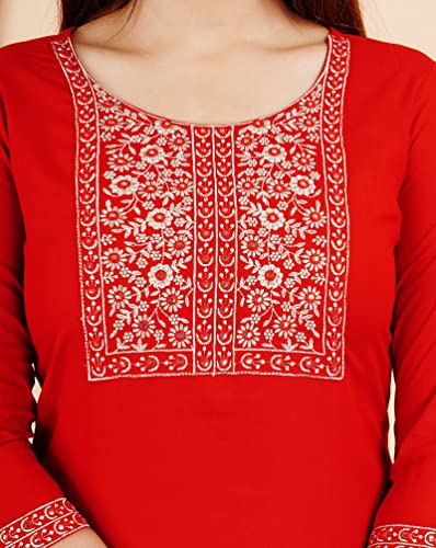Indian Women's Tunic Tops Straight Rayon Red Kurtis Pant Sets W Nazmeen Dupatta/A-Line Kurti Tunics4