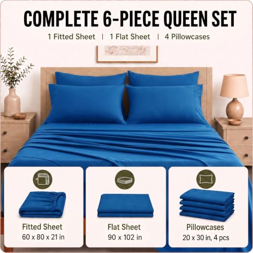 Image of CozyLux 6-Piece Queen Sheet Set, Fits 18-21 Inch Mattresses, Oeko-TEX
