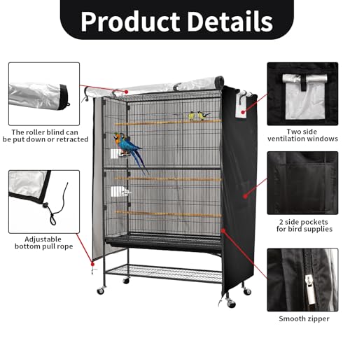 Image of Bird Cage Covers for Night,38 inchLx23 inchWx51 inchH,420D Fabric Washable Waterproof Large Dust Pet Birdcage Breathable Warm Protection Cover,Distraction and Light Eliminator for Winter,Cats,Mink,Totoro,Parakeet