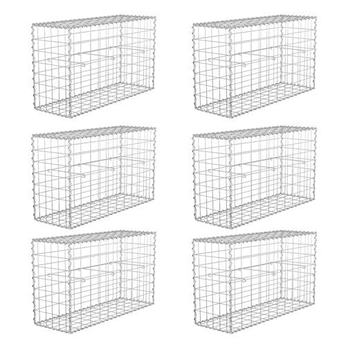 6X Gabion Cages 100 x 50 x 30 cm Galvanised Steel Gabion Baskets Garden Mesh Wire Stone Basket for Retaining Wall Outdoor Gabion Wall & Landscaping