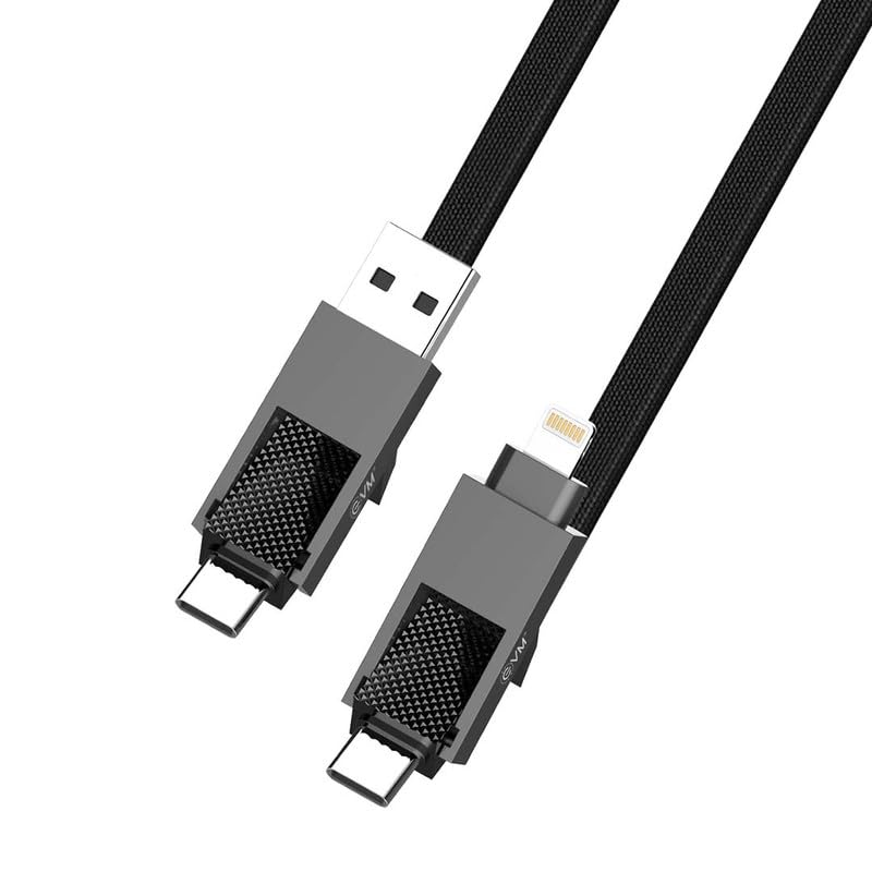 EVM 60W EnQuad 4 in 1 Metal Flat Braided Cable 1.2m with 8Pin(L) to Type C, Type C to C, 8Pin(L) to Type A compatible for iPhones, iPads, Macbooks, Type C Laptops M-4 (B0D1824RLB) Amazon Price History, Amazon Price Tracker