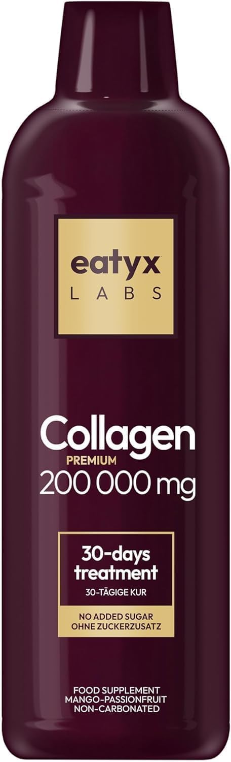 eatyx LABS Collagen Premium 200 000 mg 1L – Wysokoskoncentrowany kolagen do picia z kwasem pantotenowym i witaminą C – Kolagen do picia dla skóry, włosów i paznokci – Smak mango-marakuja
