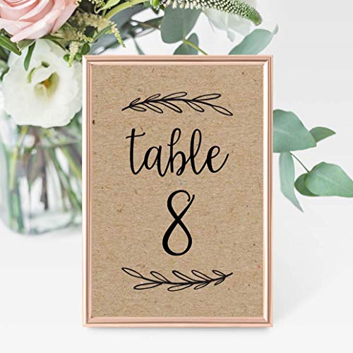 Hadley Designs 1-25 Rustic Kraft Table Number Double Sided Signs for Reception, Restaurant, Birthday Party Event Calligraphy Printed Numbered Card Centerpiece Decor Setting Reusable Frame Stand (4x6)