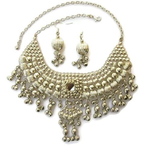 IndiaStop StatementUnique Necklace Earring set for Women | Ethnic Tradition Artisan Handmade Jewelry | Festival Boho Gypsy Hippie Goth Rave Wiccan Tribal Style Cover