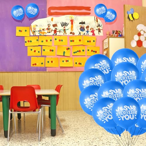 Image of Gejoy Jesus Loves You Balloon 12 Inch Latex Christian Religious Jesus Balloon Party Decor for He Is Risen Party Decor Favor Cross Church Event Birthday Sunday Supplies(Dark Blue,60 Pcs)
