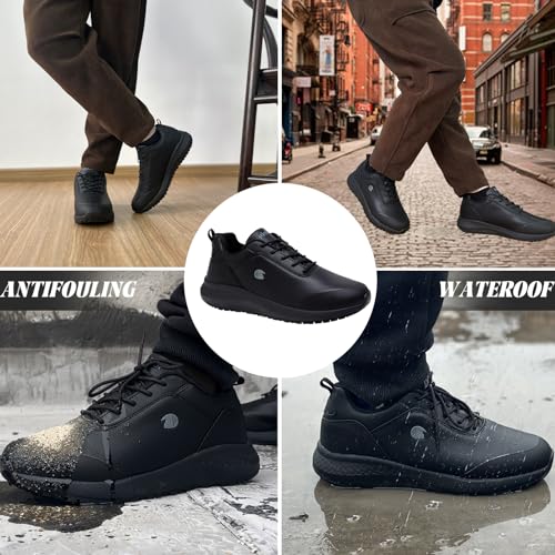 Image of Non Slip Work Shoes for Men Slip on Waterproof Kitchen Chef Restaurant Walking Sneakers Comfortable Food Service Working Footwear Leather Nursing Shoe