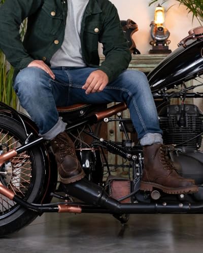 Image of Trip Machine Company Premium Leather Men's Motorcycle Riding Boots - Moc-Toe | 3 Point Protection | Ankle, Toe & Heal Protectors | CE Certified | Light Weight | Anti Slip Sole | Lifestyle Boots