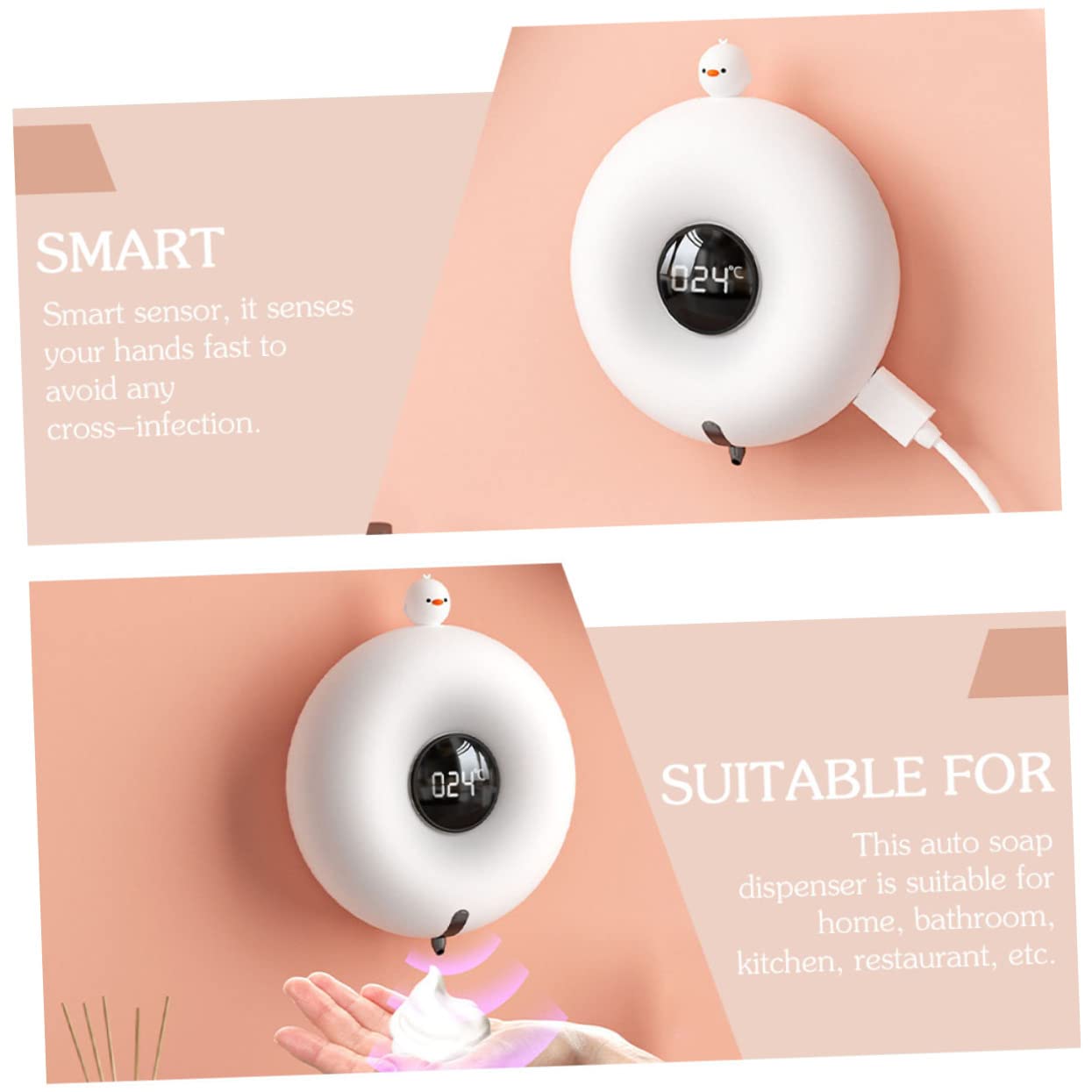 Zerodeko Dispenser Sapone Automatico da Parete, Design Animaletto, 300ml, Plastica Bianca, Sensore Intelligente, per Bagno e Ristorante