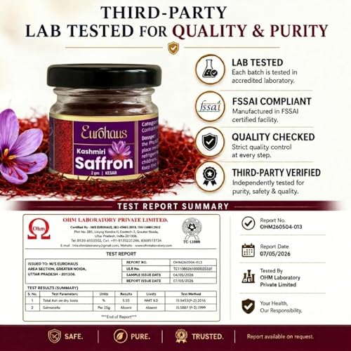 Image of Eurohaus Pure Kashmiri Kesar Saffron | Grade A+++ Saffron Threads | Rich Aroma Natural Color & Long Threads for Milk Tea Kheer Biryani Sweets Desserts Cooking and Pooja Use | 1 Gram