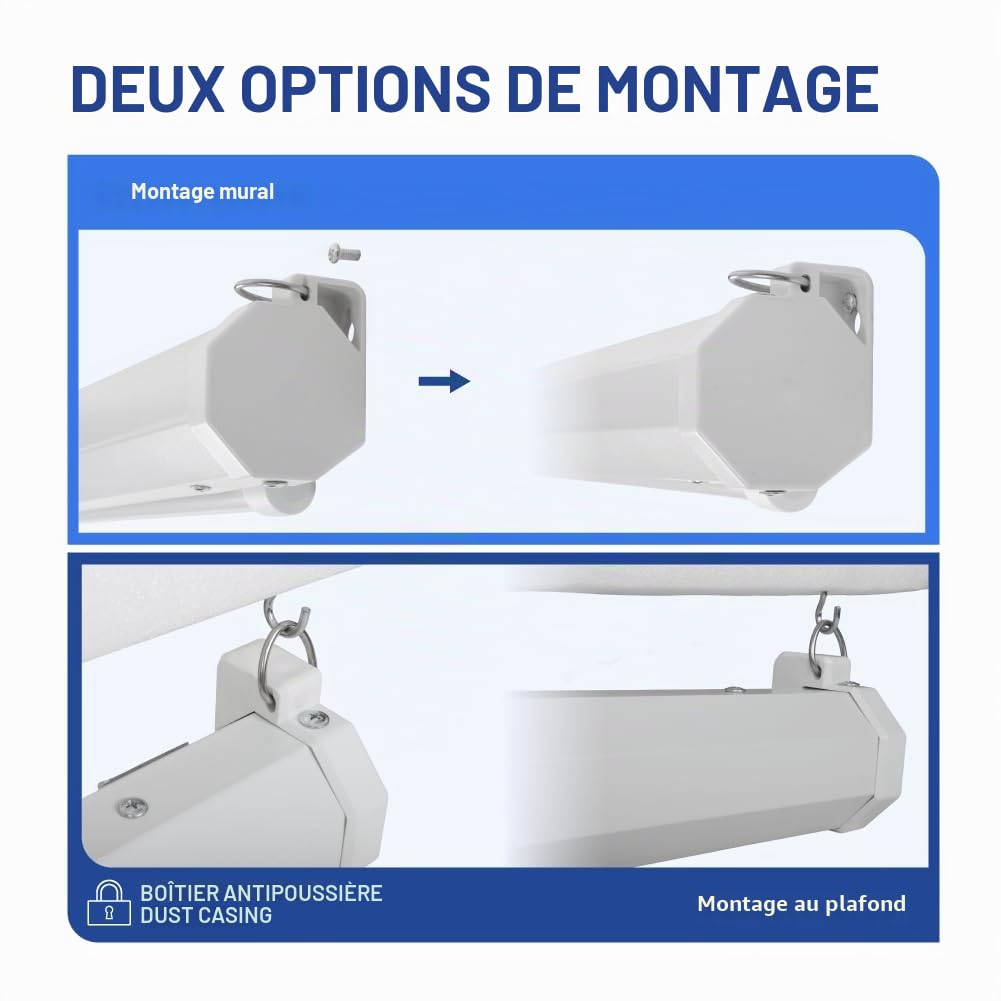 iggual Écran de Projection 72 Pouces - Enroulable Manuel Panoramique - Format 16:9 - Angle de Vision 180° - Hauteur Réglable - Adapté Mur/Plafond - Compatible 4K et Tout Projecteur, (159x89 cm)