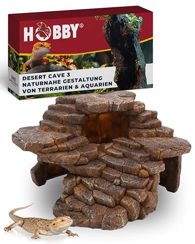 HOBBY Terraristik Desert Cave 3 I 23 x 22 x 15,5 cm I naturnahe Versteckmöglichkeit für Terrarien und Aquarien I dekorative Versteckhöhle als Rückzugsort für Reptilien, Amphibien und Fische