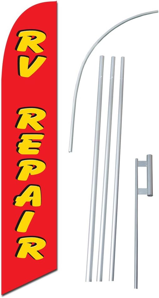 RV Repair 12-Foot Super Swooper Feather Flag with Heavy-Duty 15-Foot Pole and Ground Spike
