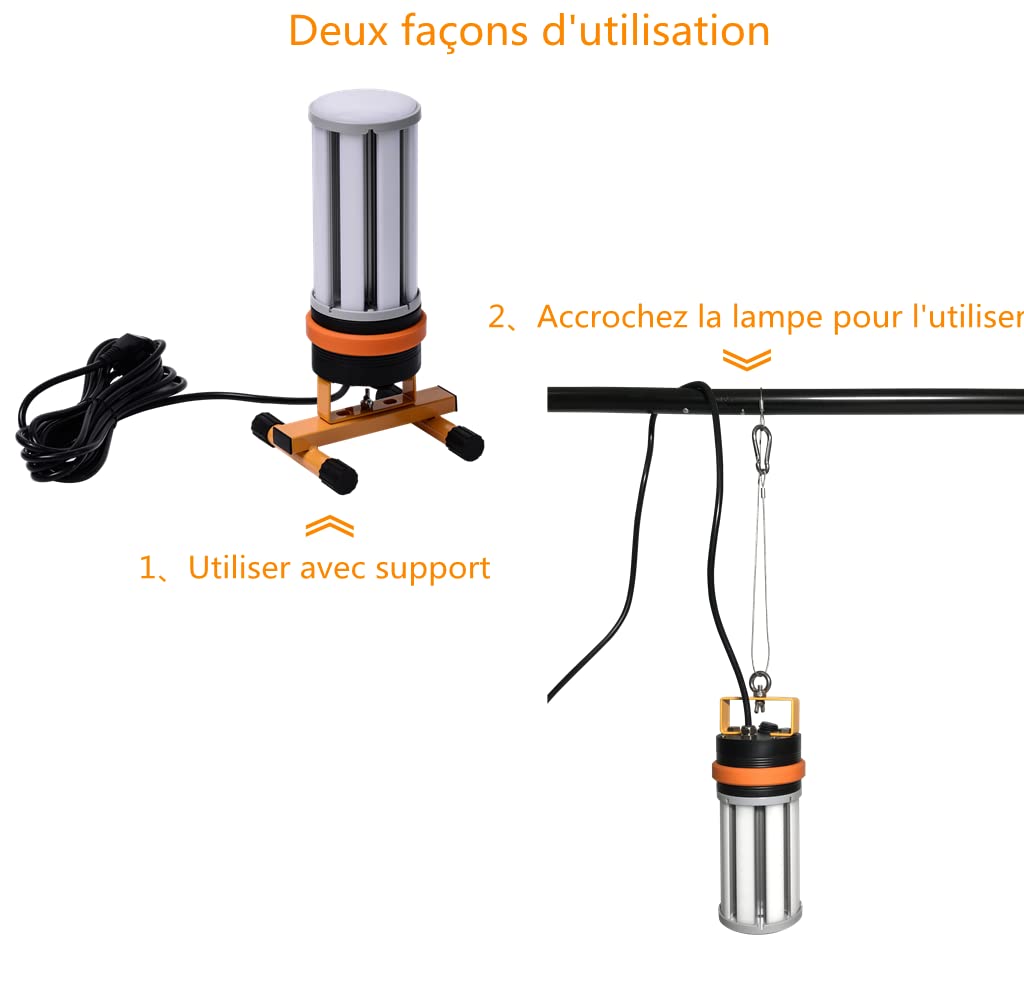 Projecteur Chantier LED 45W, Lampe de Travail Led Portable,Spot Chantier,Ultra-Lumineux 5400LM, Eclairage 360°, IP64 Etanche. (Couverture laiteuse 5400lm)