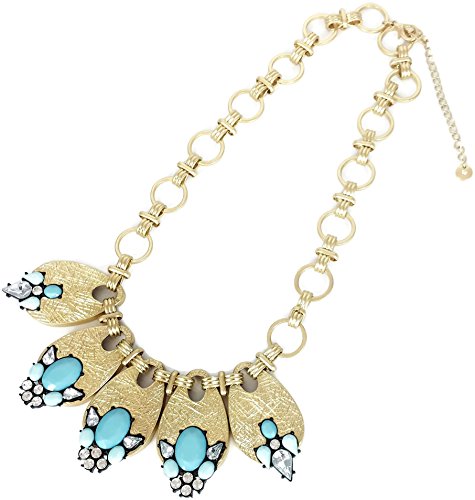 Lydell NYC Gold Tone Blue Crystal Flower bib Statement Necklace, 18