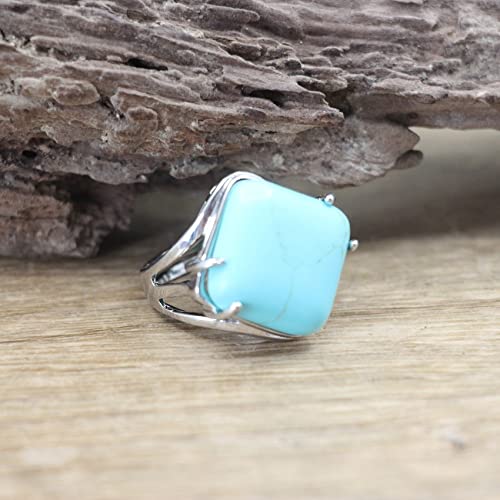 WLLDDDIU Ring Damen, Quadratischer Cabochon Naturstein Ring Grün Türkis Resizable Fingerringe Damen Modeschmuck