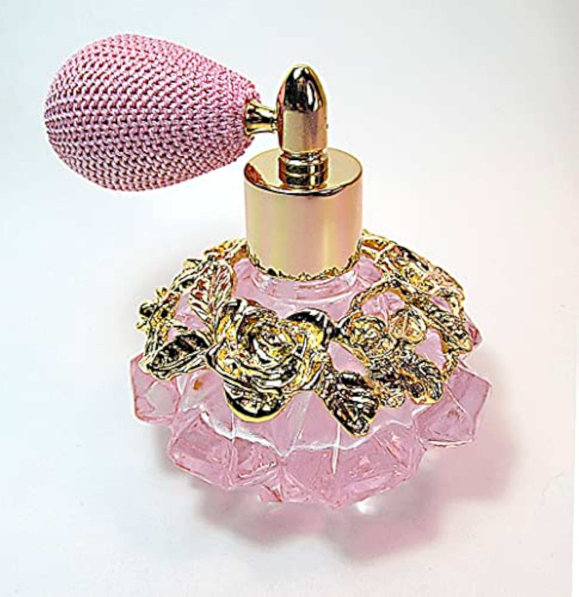 Refillable Pink Glass Perfume Bottle with Bulb Spray Attachment