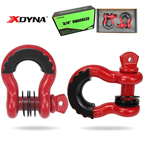 XDYNA D Ring Shackles 3 4 Inch(2pack) with 7 8 Pin,Shackle Isolator and Washers Kit for Tow Strap Truck Vehicle Off-Road Recovery (Red)