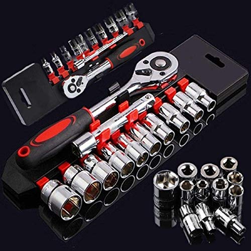 Image of Ratchet Spanner Socket Set 12 In 1 Drive Mechanics Tool Kit Chrome Vanadium Steel with 6 Point Sockets Quick Release Reversible Ratchet Handle Heavy Duty Hand Tool Kit