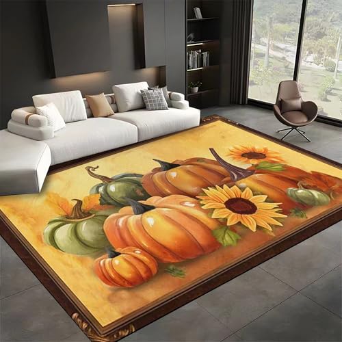 SMXVRC Happy Fall Pumpkin Home Decorative Rugs, 5x7ft, Autumn Harvest