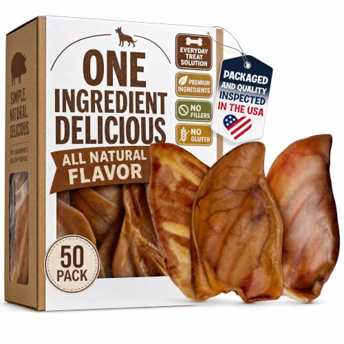 FETCHERONI Whole Pig Ears for Dog Chews, Long Lasting Dog Treat, L, 50 PCS