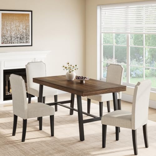 Image of GarveeHome Industrial Dining Table for 2-4, 55 inch Heavy Duty Rectangular Kitchen Table with 2 inchx2 inch Metal Legs, Small Space Dining Table for Kitchen, Dining Room (Brown, 55 inch Non-extendable)