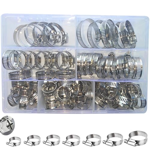 75-Pack Stainless Steel Hose Clamp Assortment Kit, (8–38mm) Worm Gear Clamps for Plumbing, Automotive, Industrial, and Home Use