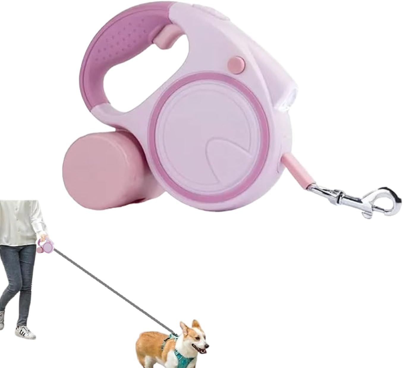 Laisse rétractable pour chien avec lampe de poche et distributeur, la laisse rétractable pour chien est parfaite pour une promenade sûre et confortable avec votre animal de compagnie – Convient pour