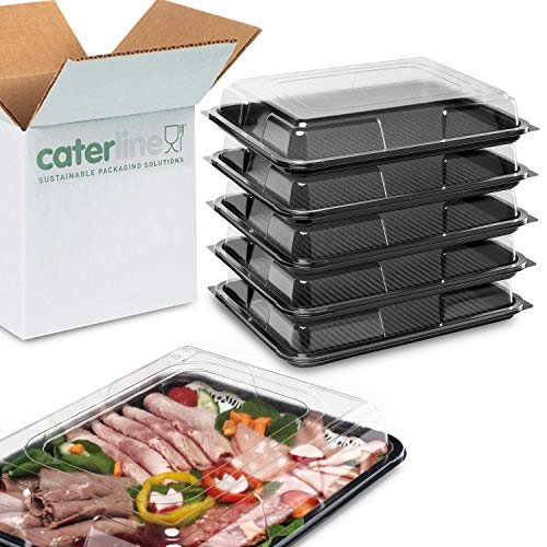 Caterline Online - Juego de platos de fiesta con bandeja grande, mediana, pequeña, mini y cuenco (6 unidades), color negro con tapa transparente
