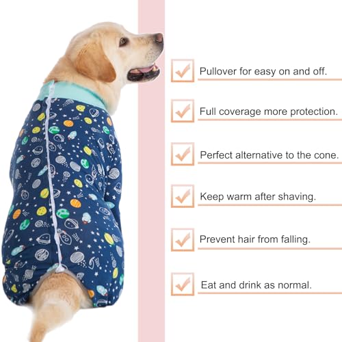 Image of Recovery Suit for Large Medium Dogs After Surgery, Soft Breathable Anti Licking Dog Onesie E-Collar & Cone Alternative, Pet Bodysuit for Preventing Hair Loss Full Cover Wound(3XL, Rocket)