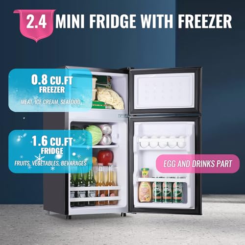 Image of DEMULLER Retro Fridge with Freezer Dual Door Apartment Size Refrigerator with Egg Tray, Fridge with Removable Plastic Shelves, 14.96 inch D x 14.57 inch W x 30.8 inch H, Dark Grey
