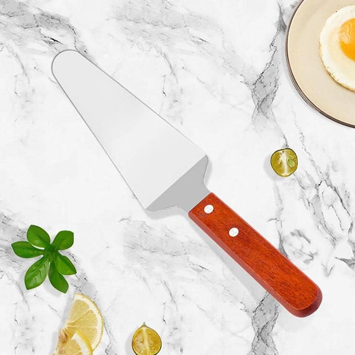 10 espátulas triangulares para tartas para tartas de pizza, mango de madera, mango de madera, acero inoxidable, 10 unidades 6