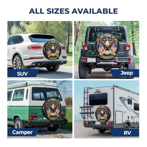Image of GENANY America Flag Premium PVC Leather Spare Tire Cover, Universal Fit for RV Jeep Camper Trailer, Dustproof, Waterproof Jeep Tire Cover with No Camera Hole, Car Decor