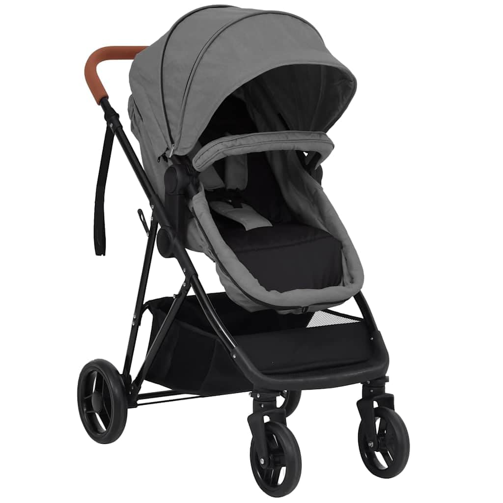 vidaXL Cochecito de Bebés 2 en 1 Carrito Sillita Silla de Paseo Corredor Infantil Canasta Niños Reposapiés Ajustable Dosel de Acero Gris Claro y Negro