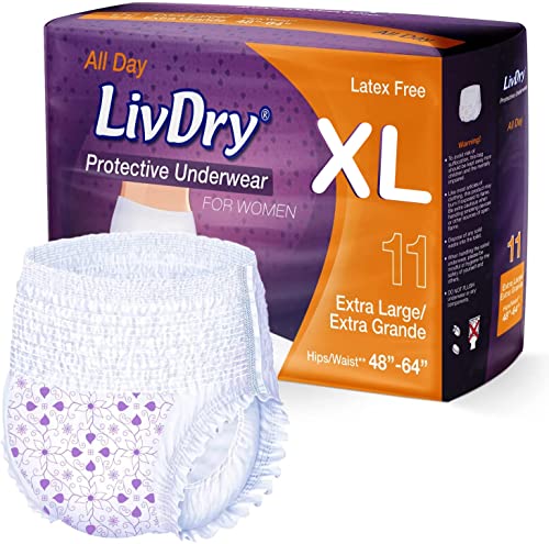 Livdry XL Adult Diapers Women Overnight, Ultimate Max Absorbency, All Day or Night Protection, Extra Large (11 Count)