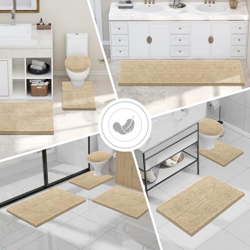 Image of Smiry Bathroom Rugs Sets 2 Piece, Soft Absorbent Chenille Machine Washable Non Slip Shaggy Bath Rug Set for Tub, Shower, and Floor (36x24+24x16, Beige)