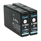 Taille du paquet 2 Go Inks 2 Cartouches d\'encre Cyan pour remplacer Epson T7902 (79XL Series) Compatible/Non-OEM pour Epson Workforce Pro Imprimantes